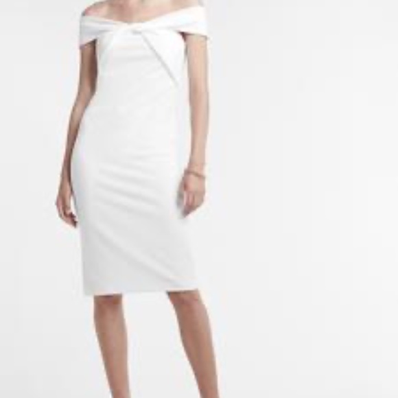 White Twist Front Off The Shoulder Dress - Picture 2 of 4